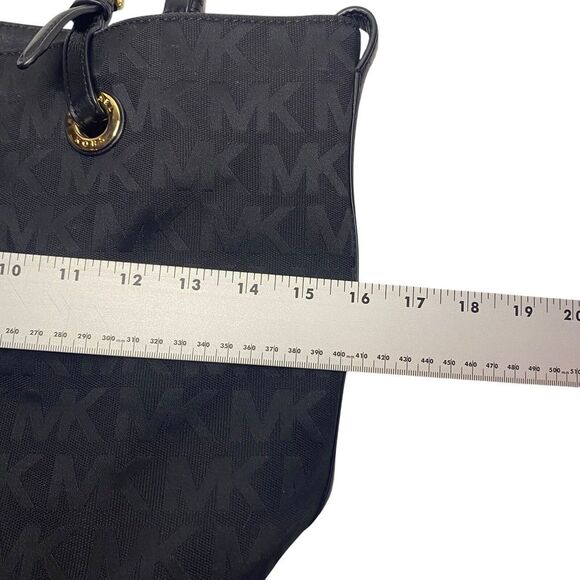 Michael Kors - Black Gold MK Logo Print Shoulder Bag / Purse / Handbag Carry All - Picture 6 of 8